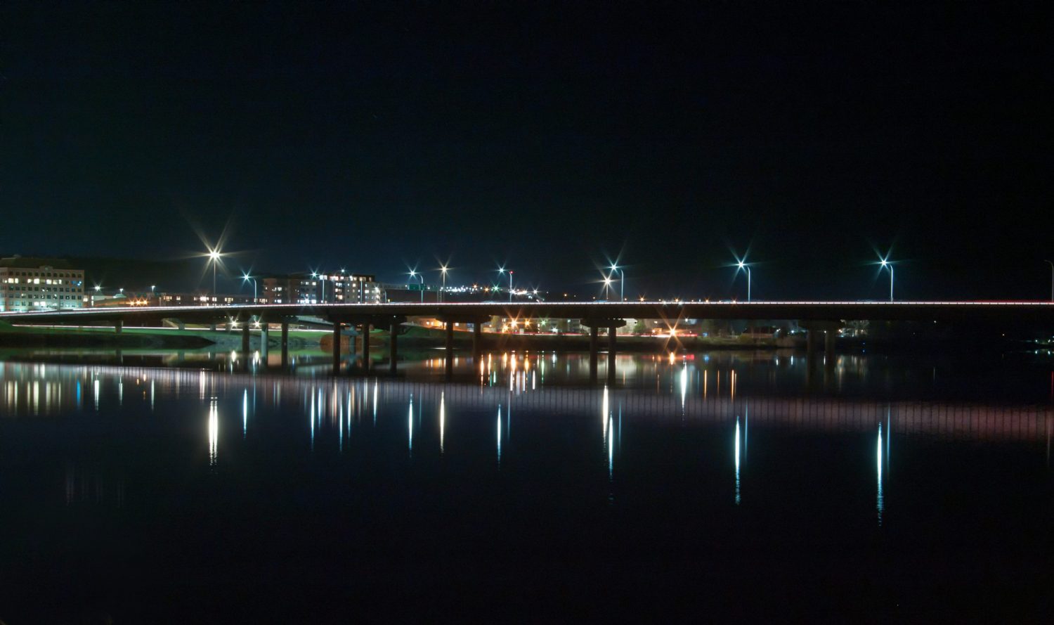 Nightscape of the Westmorland Street Bridge in Fredericton New Brunswick.